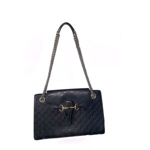 Gucci Emily Guccissima medium Black Leather Shoulder Bag